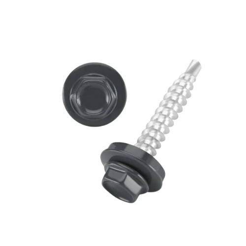 DIN 7504 Hatlapfejű önfúró lemezcsavar+gumis alátét, Acél, 4,8x19 RAL7024 szürke
