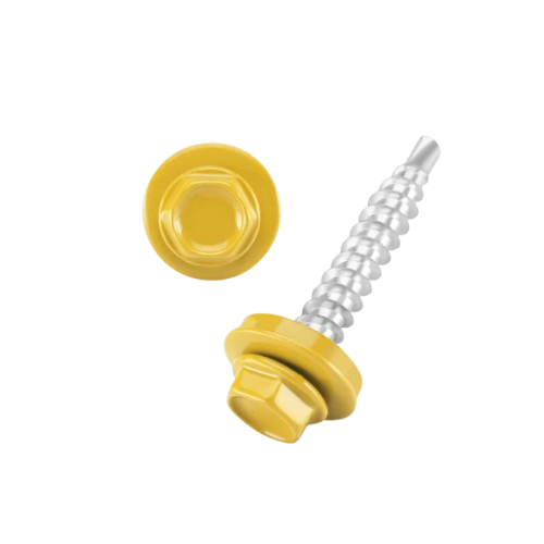 DIN 7504 Fűzőcsavar+gumis alátét, Acél, RAL1021, 4,8x19/14