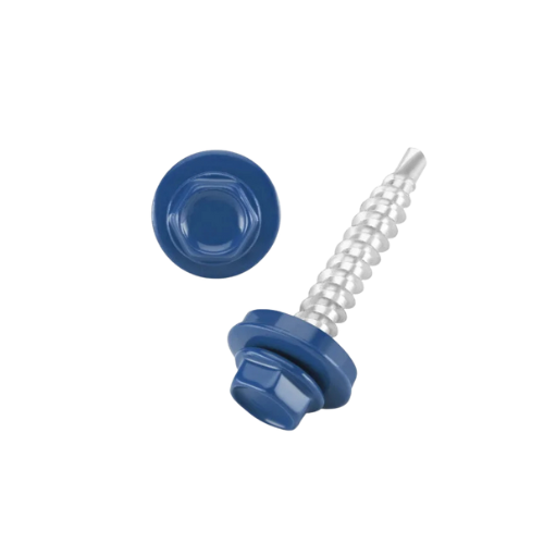 DIN 7504 Fűzőcsavar+gumis alátét, Acél, RAL5010, 4,8x19/14 enciánkék
