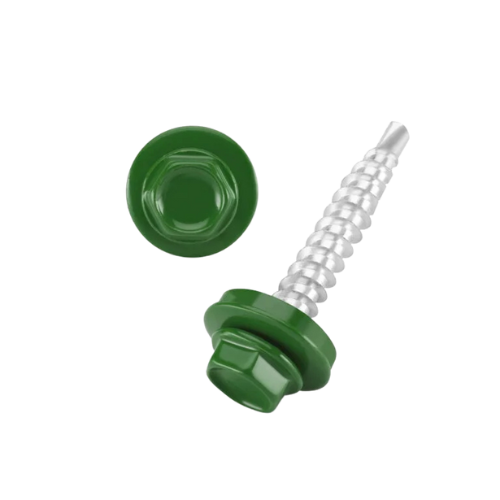 DIN 7504 Fűzőcsavar+gumis alátét, Acél, RAL6002, 4,8x19/14