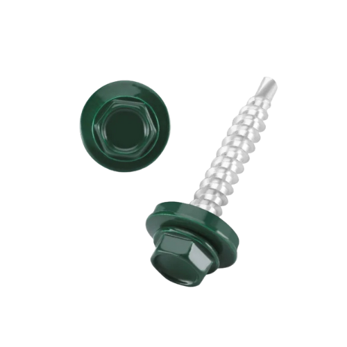 DIN 7504 Fűzőcsavar+gumis alátét, Acél, RAL6005, 4,8x19/14