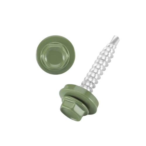 DIN 7504 Fűzőcsavar+gumis alátét, Acél, RAL6011, 4,8x19/14