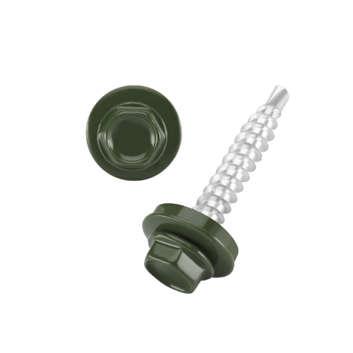 DIN 7504 Fűzőcsavar+gumis alátét, Acél, RAL6020, 4,8x19/14