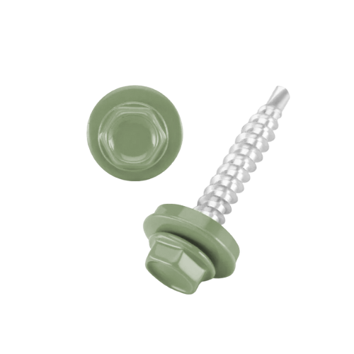 DIN 7504 Fűzőcsavar+gumis alátét, Acél, RAL6021, 4,8x19/14