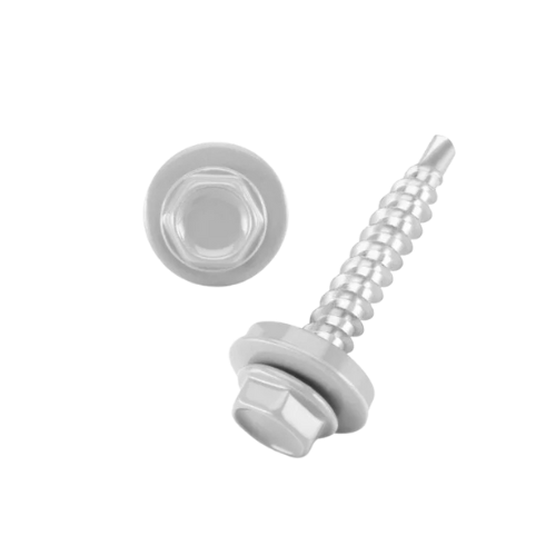 DIN 7504 Fűzőcsavar+gumis alátét, Acél, RAL7035, 4,8x19/14 világosszürke