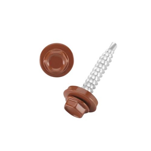 DIN 7504 Fűzőcsavar+gumis alátét, Acél, RAL8004, 4,8x19/14 rézbarna