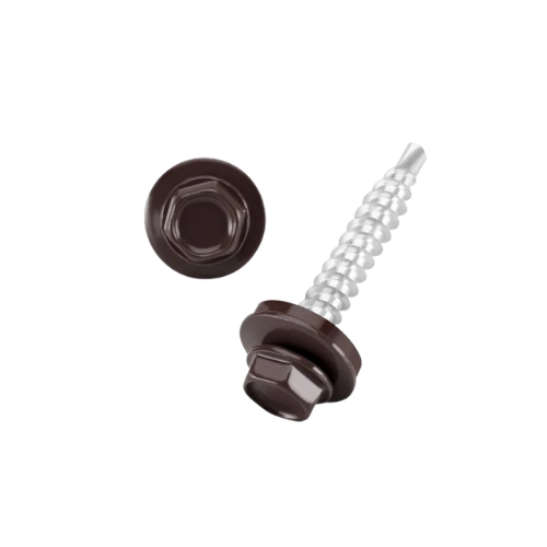 DIN 7504 Fűzőcsavar+gumis alátét, Acél, RAL8017, 4,8x19/14 csokoládébarna