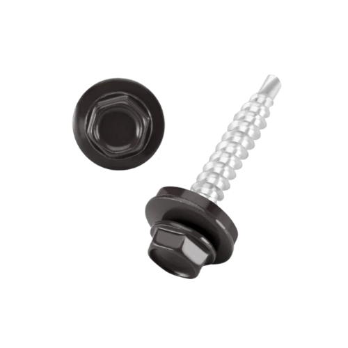 DIN 7504 Fűzőcsavar+gumis alátét, Acél, RAL8019, 4,8x19/14