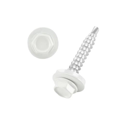 DIN 7504 Fűzőcsavar+gumis alátét, Acél, RAL9002, 4,8x28/14 szürkésfehér