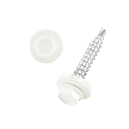 DIN 7504 Fűzőcsavar+gumis alátét, Acél, RAL9010, 4,8x19/14 tiszta fehér