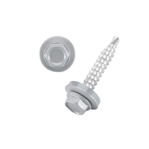 DIN 7504 Hatlapfejű önfúró lemezcsavar+gumis alátét, Acél, 4,8x19 RAL9006 Aluszürke