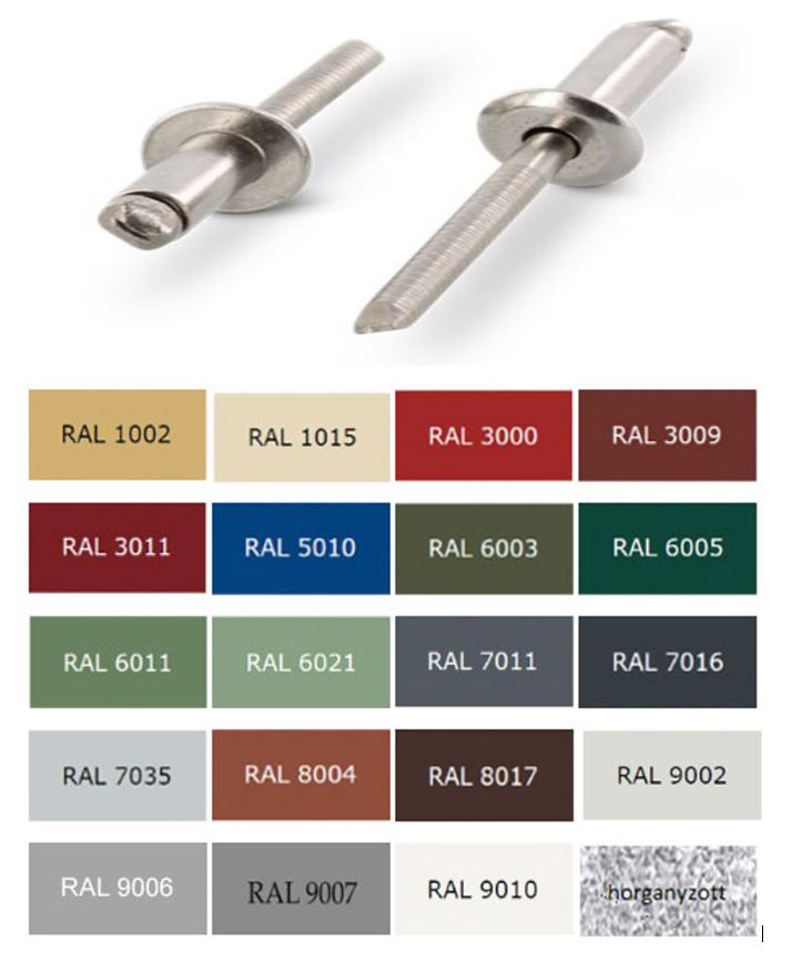 DIN 7337 nyitott Popszegecs AST nyitott, Alu-Acél, RAL8019, 4x8 (szürkésbarna)