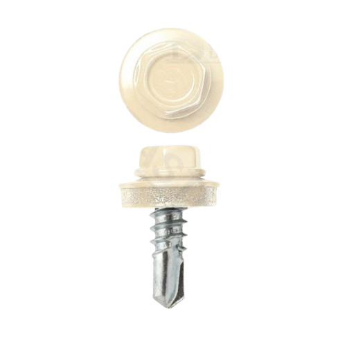 DIN 7504 Hatlapfejű önfúró lemezcsavar+gumis alátét, Acél, 4,8x19 RAL1015 Csont színű